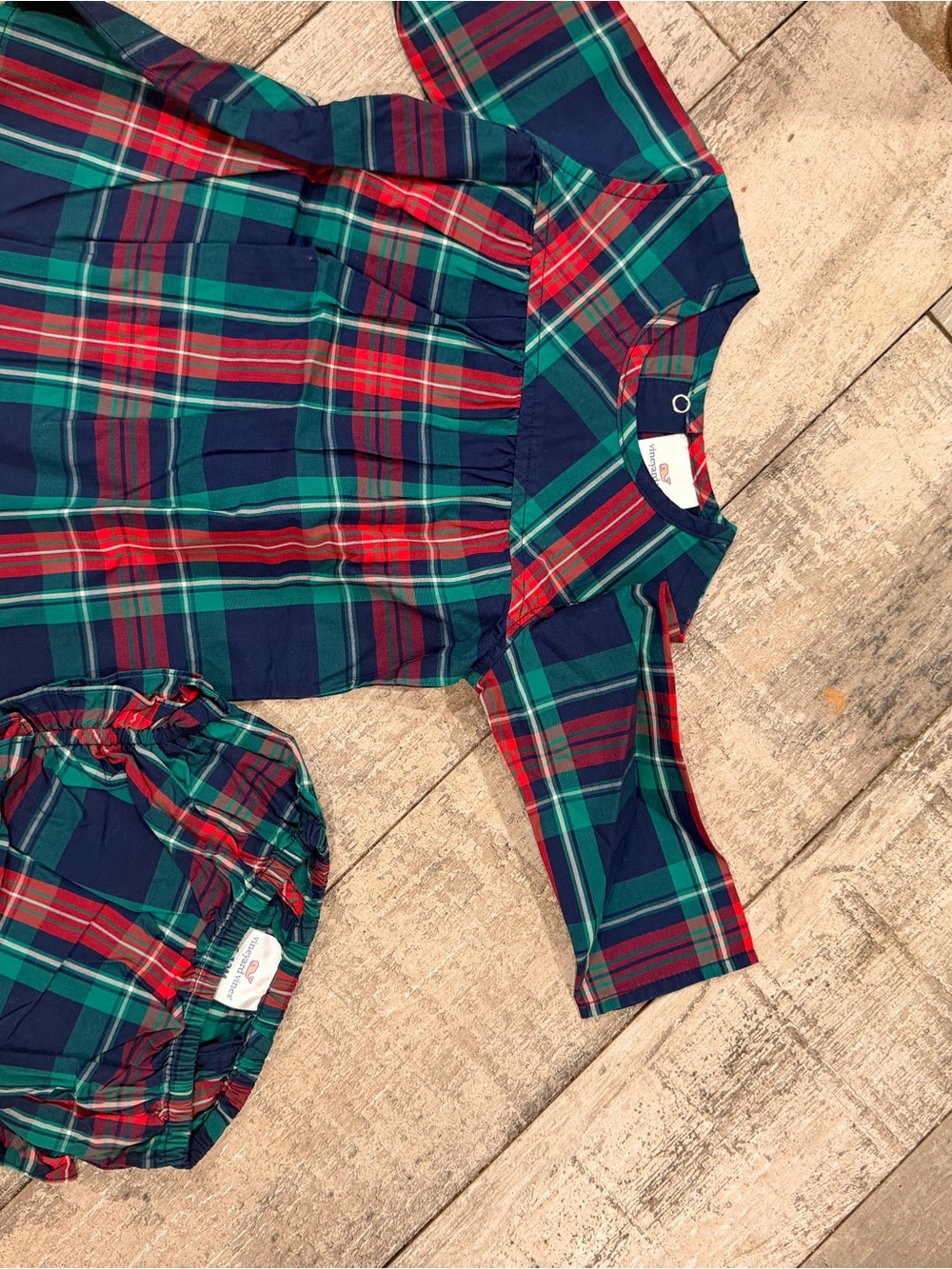 Vineyard Vines Girls Plaid Dress & Bloomer in Navy, Green & Red